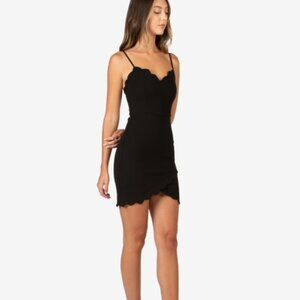 B. Darlin Evergreen Scalloped Hem Faux Wrap Dress